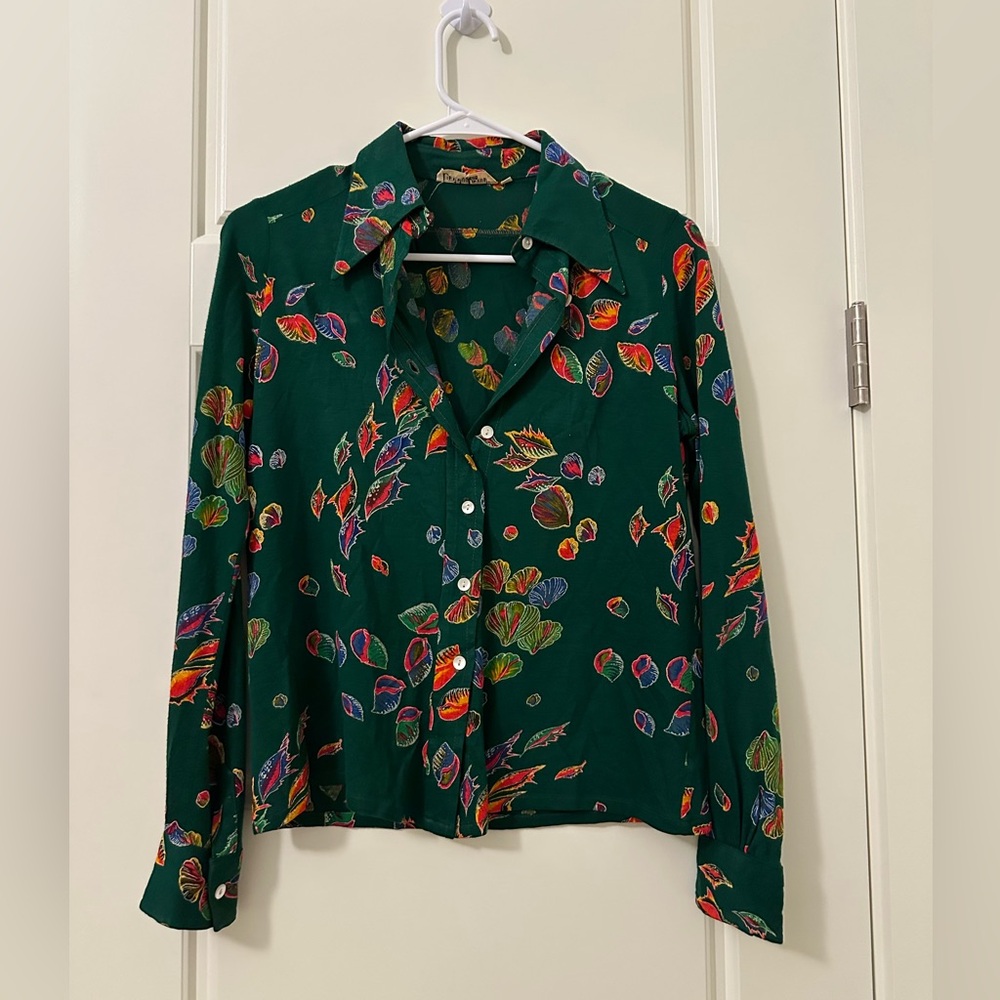 70s Costume Authentic Michel Comte Paris Size Medium Green Floral